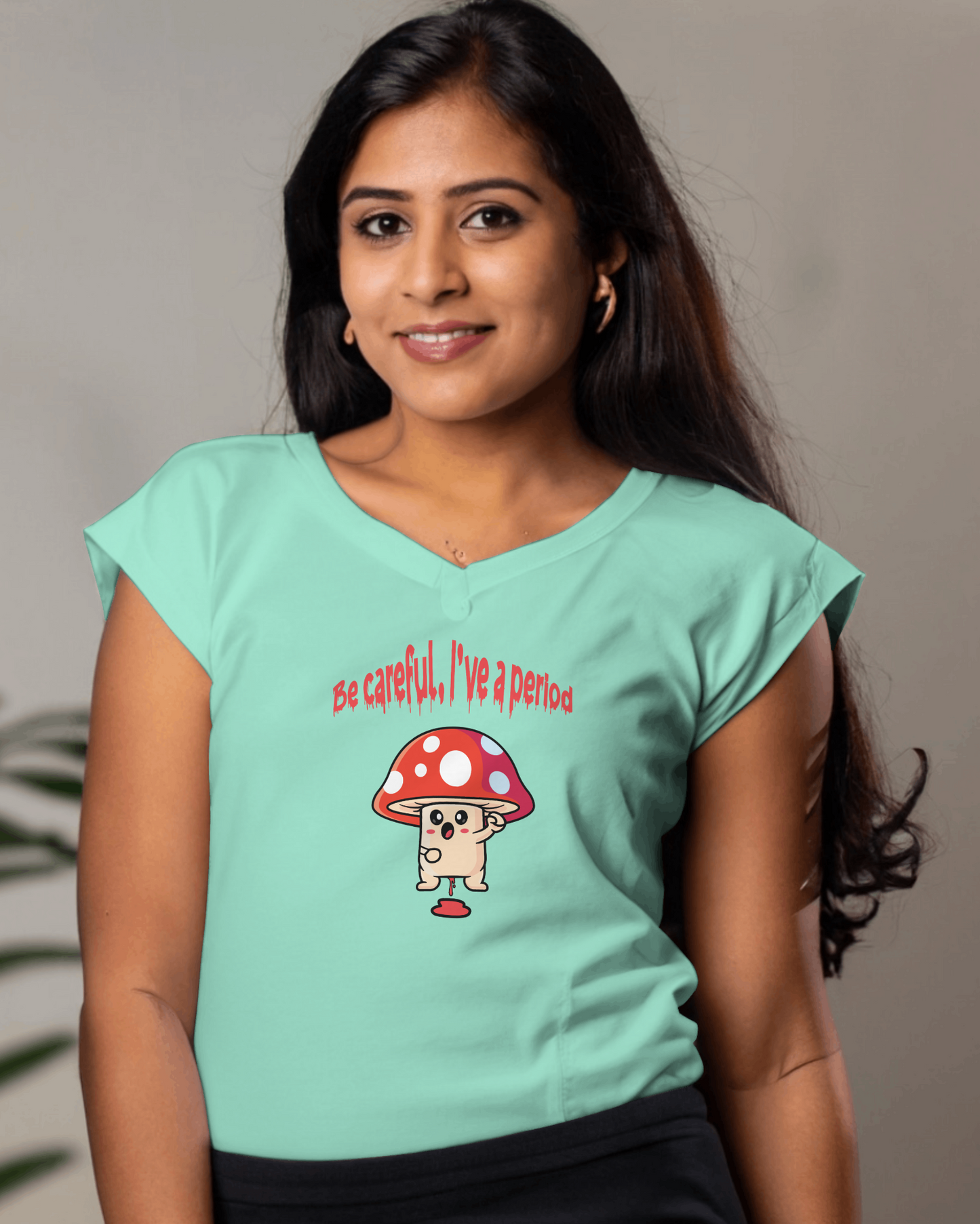 Menstrual mushroom V-neck t-shirt