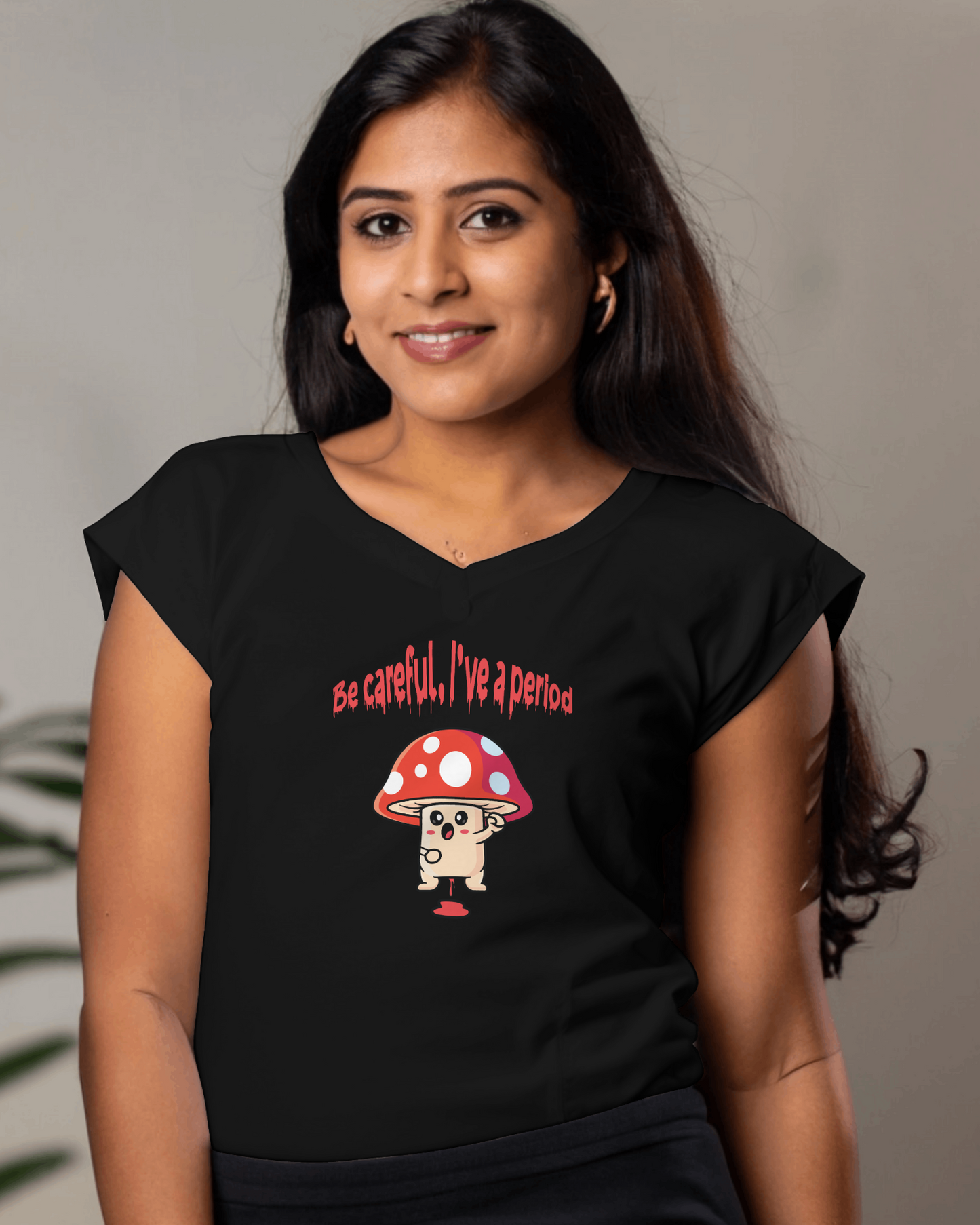 Menstrual mushroom V-neck t-shirt