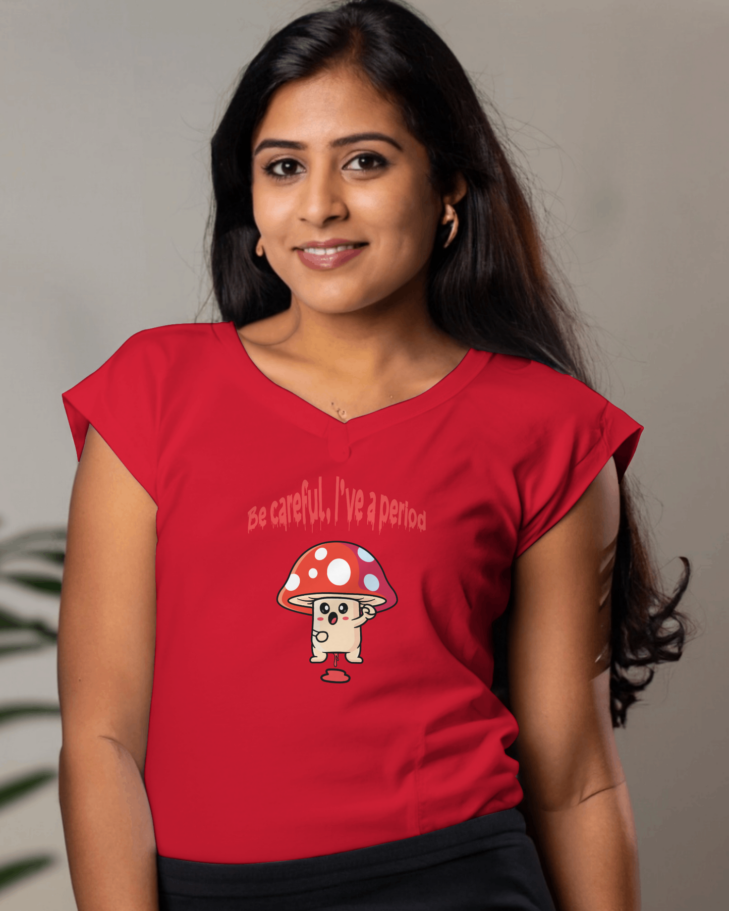 Menstrual mushroom V-neck t-shirt