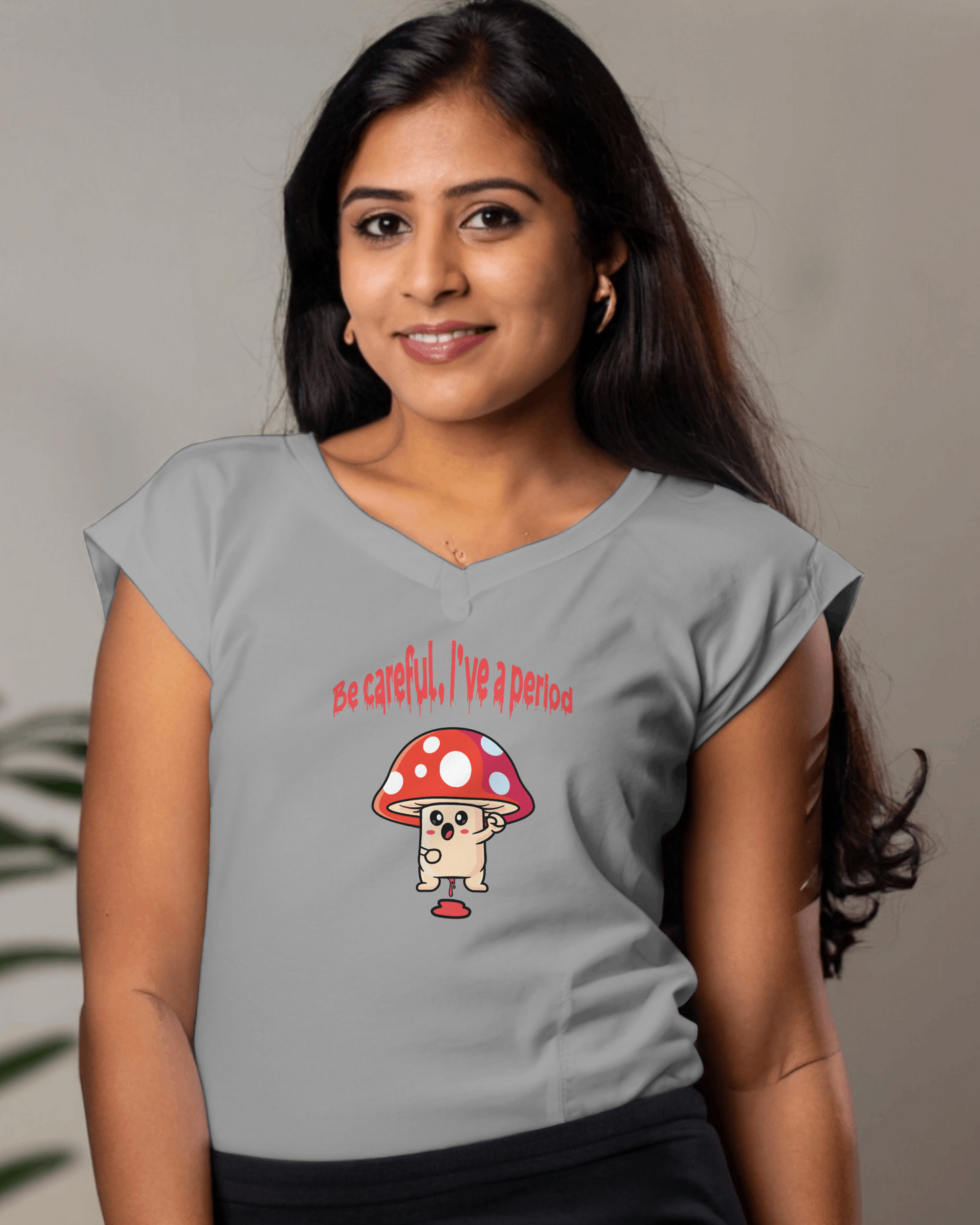 Menstrual mushroom V-neck t-shirt