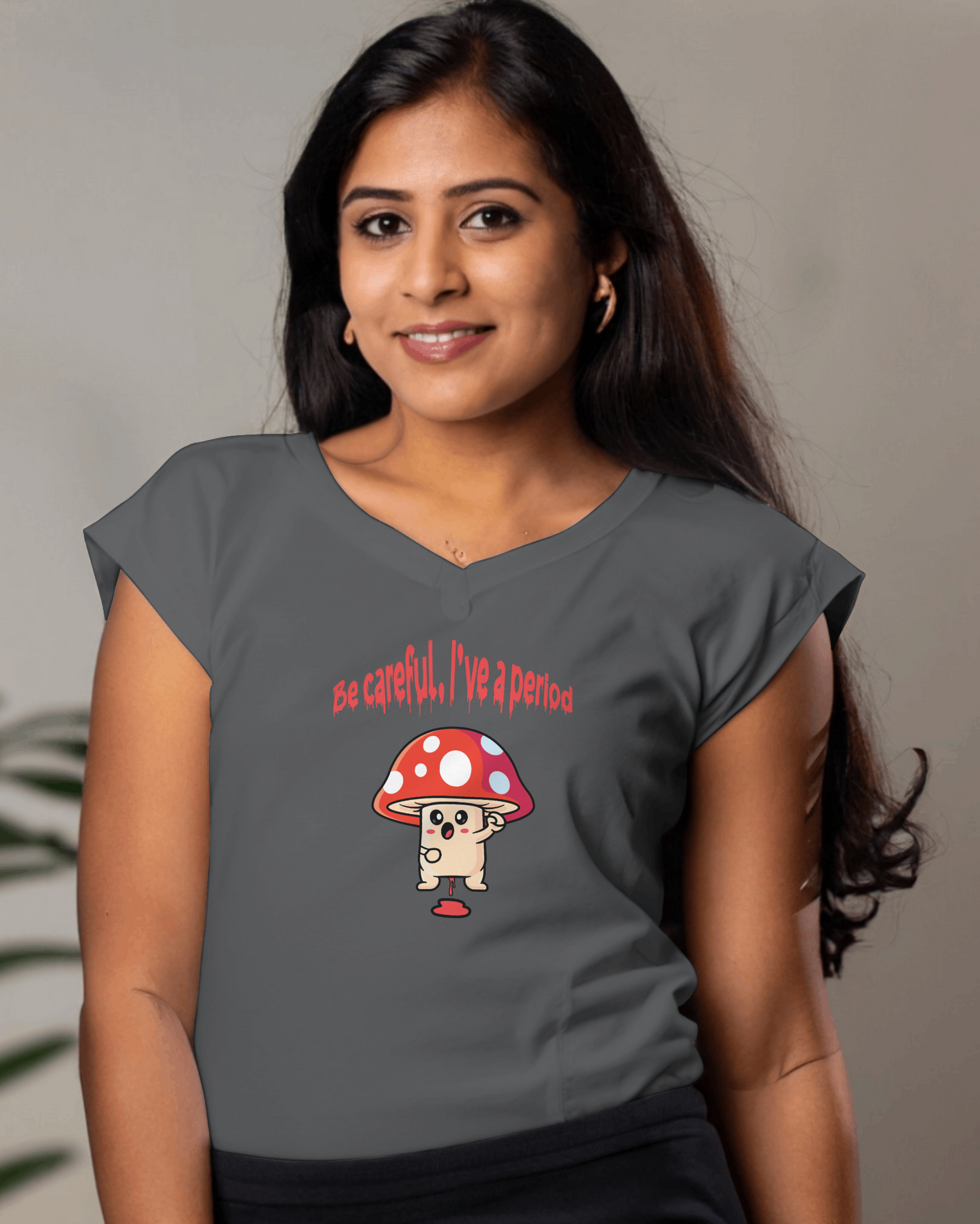 Menstrual mushroom V-neck t-shirt