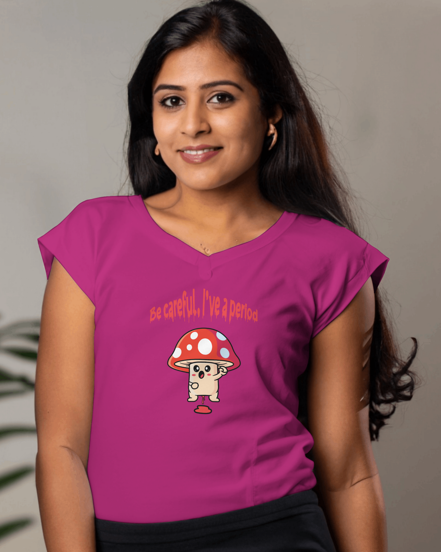 Menstrual mushroom V-neck t-shirt