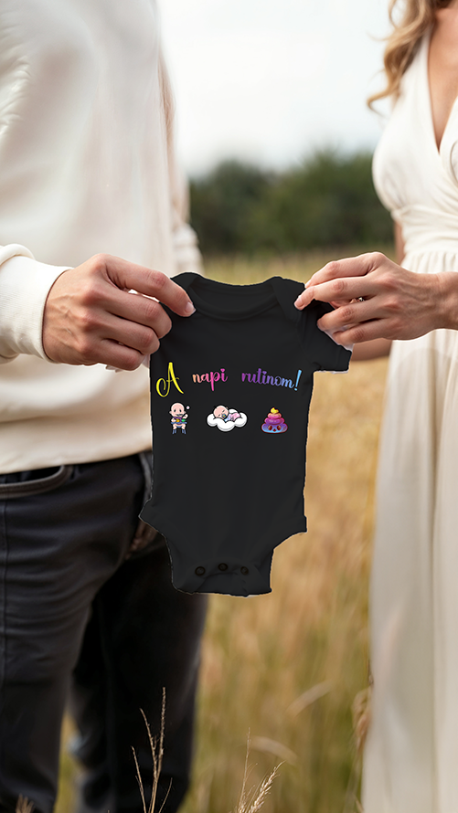A napi rutinom!” – Egyedi, vicces bababody színes grafikával