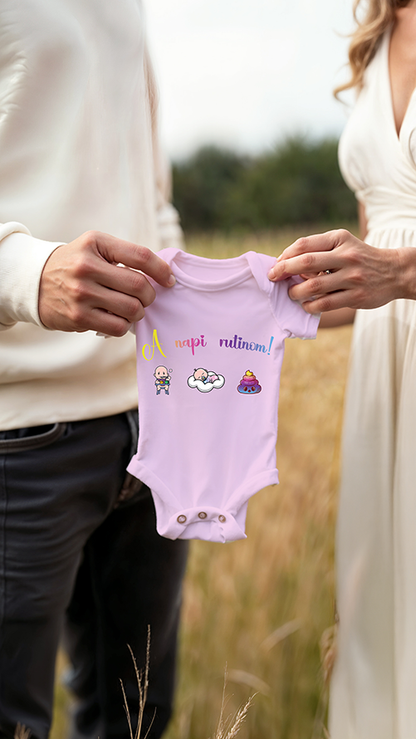 A napi rutinom!” – Egyedi, vicces bababody színes grafikával